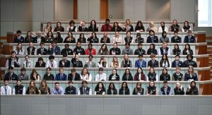 Young people in the House if Representatives public gallery at Parliament House Canberra